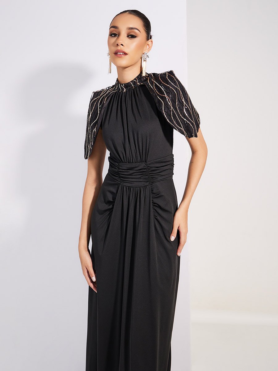 Embellished Cape Empire Waist Maxi Dress For Women at Saudi | Styli