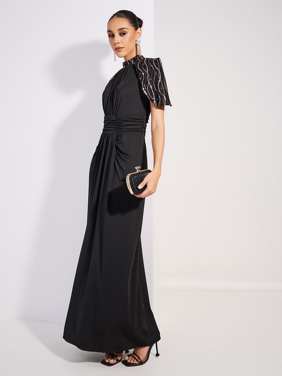 Embellished Cape Empire Waist Maxi Dress For Women at UAE | Styli