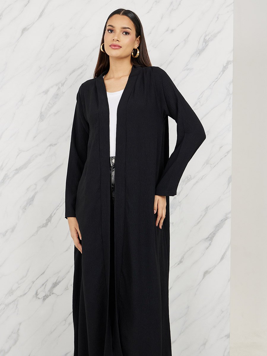 Textured Fitted Sleeves Open Front Abaya For Women at Saudi | Styli