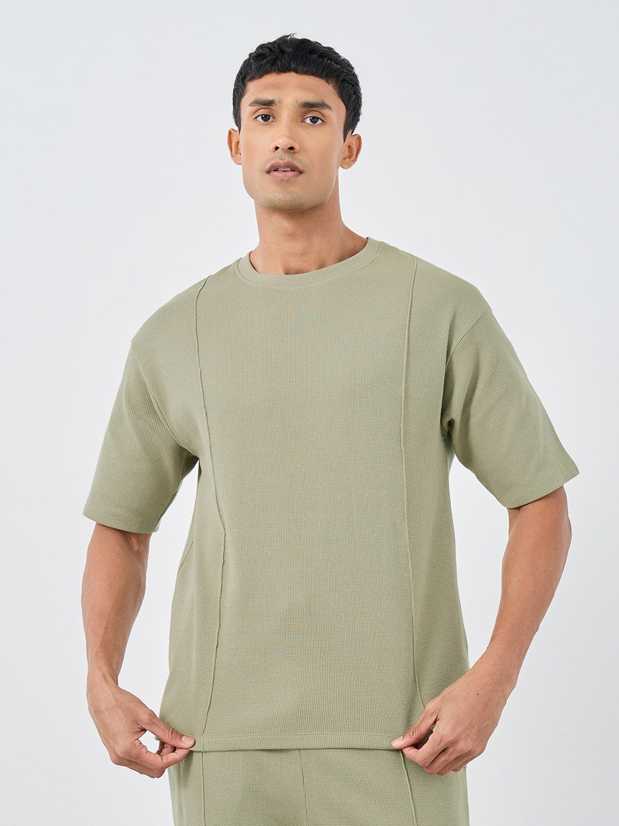 Waffle Knit Oversized T-Shirt and Pintuck Detail Joggers Co-Ords