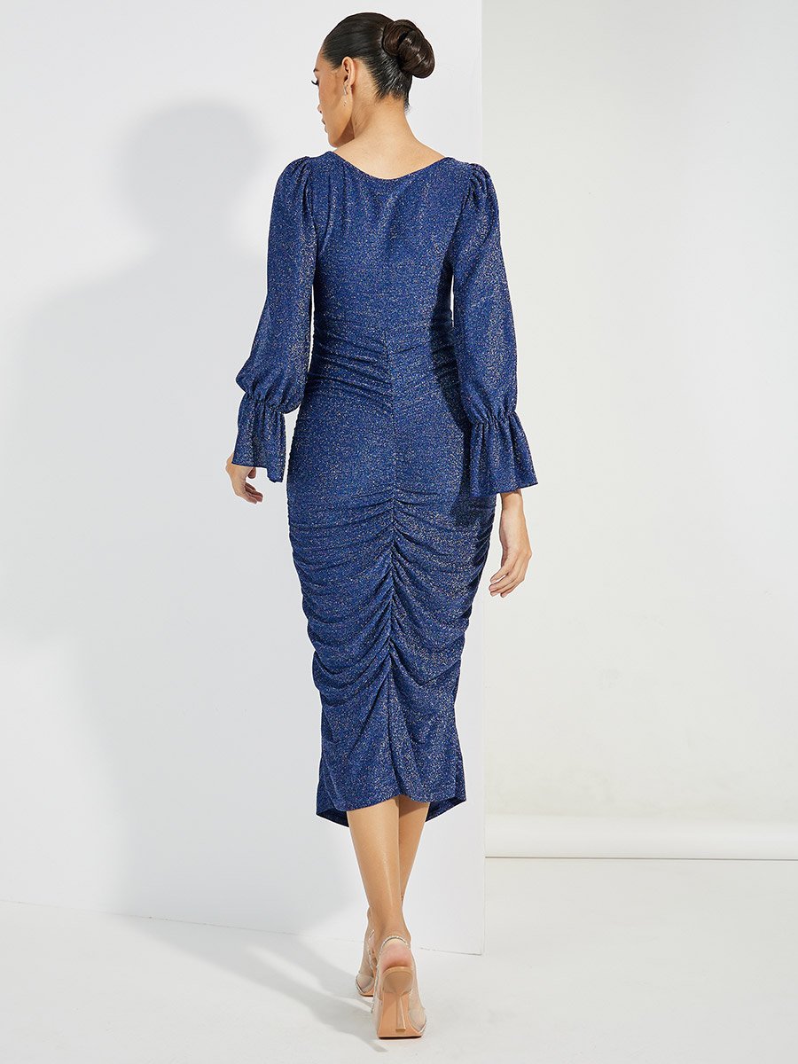 Glitter Look Ruched Detail Bodycon Midi Dress For Women at Bahrain | Styli