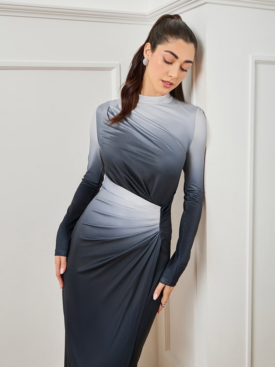 Gradient Effect Wrap Front Midi Dress For Women at Saudi | Styli