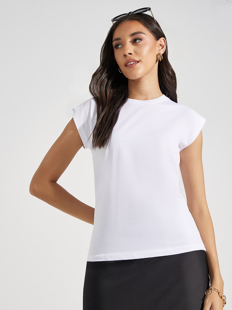 Regular Fit Cotton Cap Sleeves 100% Cotton T-Shirt