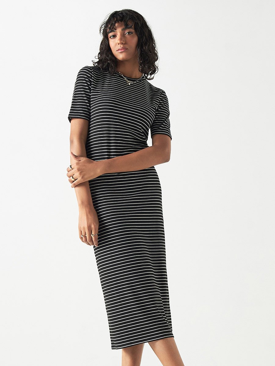 side stripe bodycon dress Striped Slit Midi For Women at Bahrain Zara - Satin Halter Off Shoulder Prom Dress Size:Petite-2 This sleeveless long dress