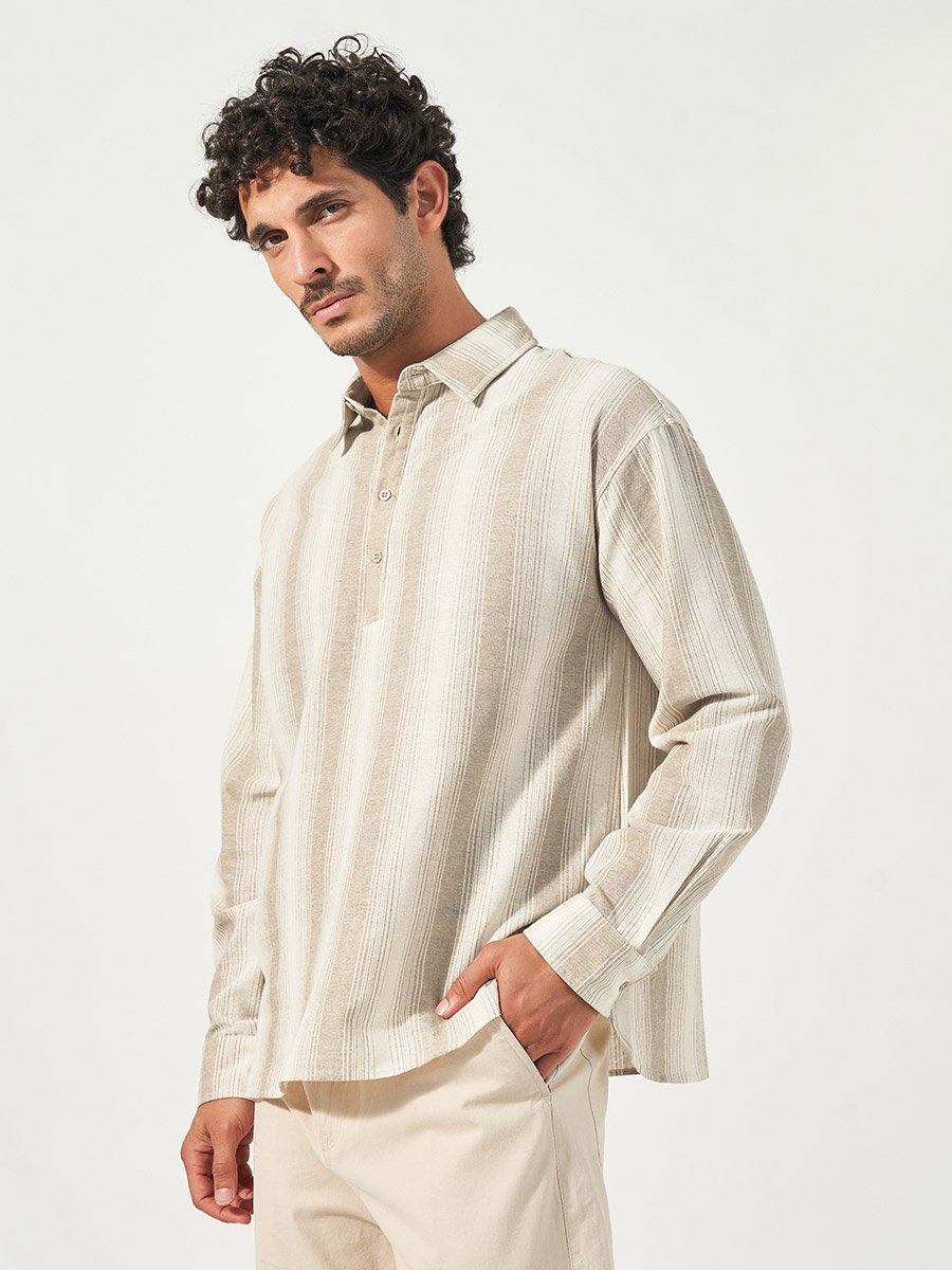 Premium Cotton Striped Half Placket Relaxed Shirt
