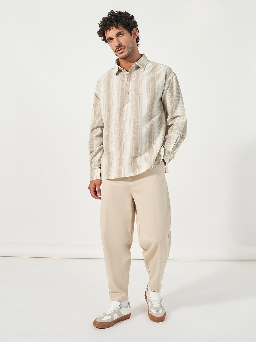 Premium Cotton Striped Half Placket Relaxed Shirt