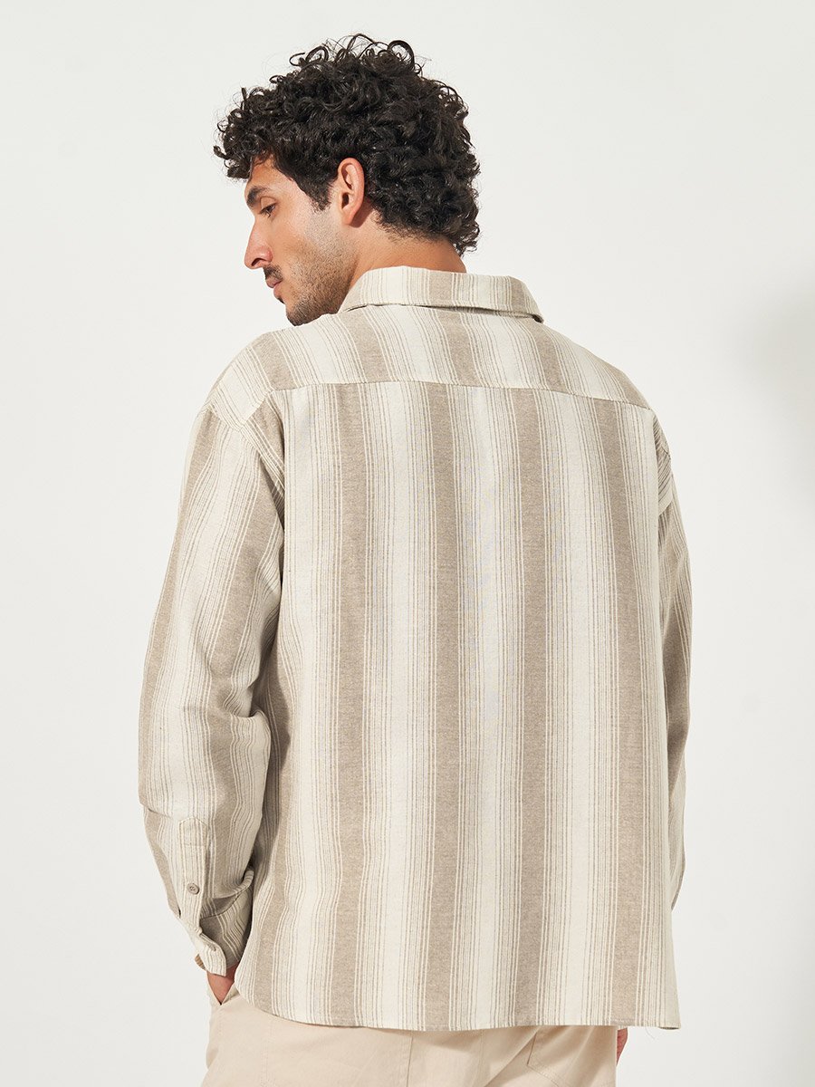 Premium Cotton Striped Half Placket Relaxed Shirt