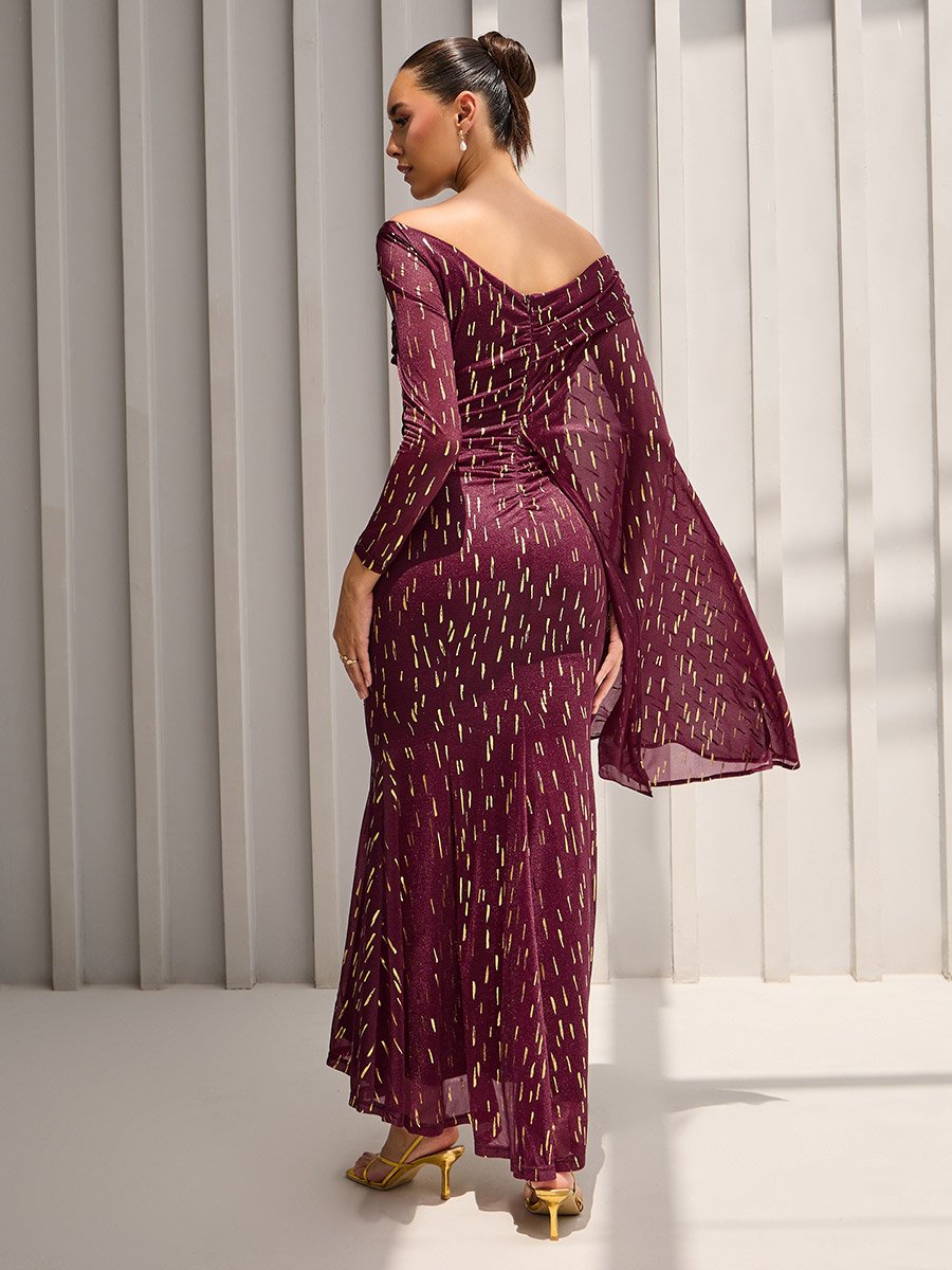 self designed dress Women's Teal Round Neck Half Sleeve Self Design Fit & Flare Georgette Maxi Dress