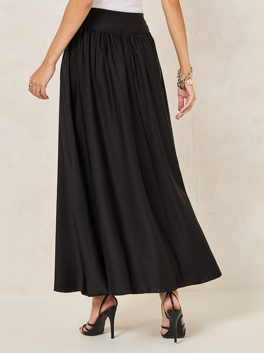Gathered Waistband Detail A-Line Maxi Skirt