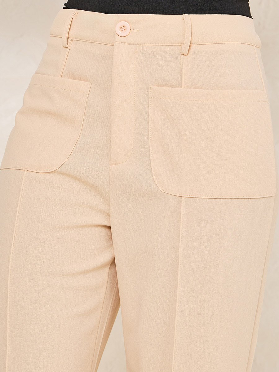 Solid Straight Fit Pants with Patch Pocket