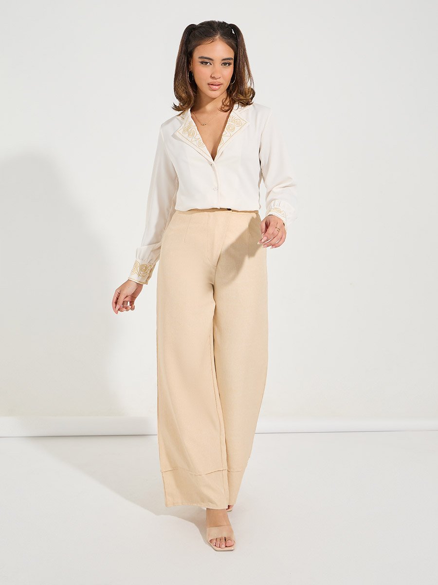 Embroidery Rose Detail Regular Fit Shirt