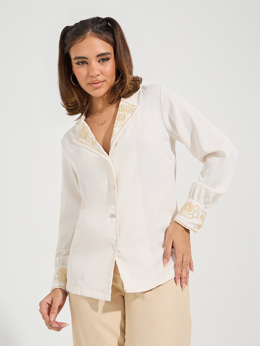 Embroidery Rose Detail Regular Fit Shirt