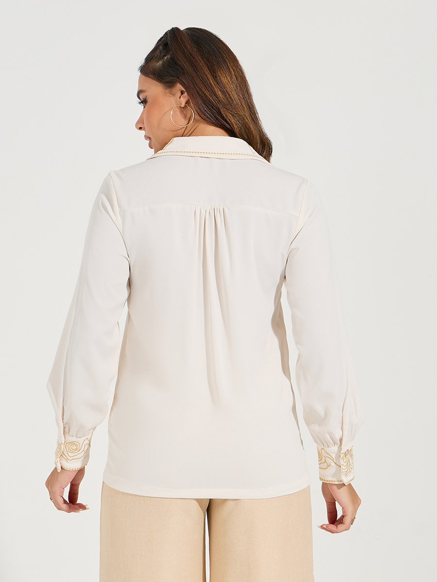 Embroidery Rose Detail Regular Fit Shirt
