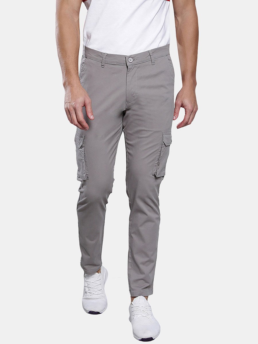 Solid Tapered Fit Cargo Trousers