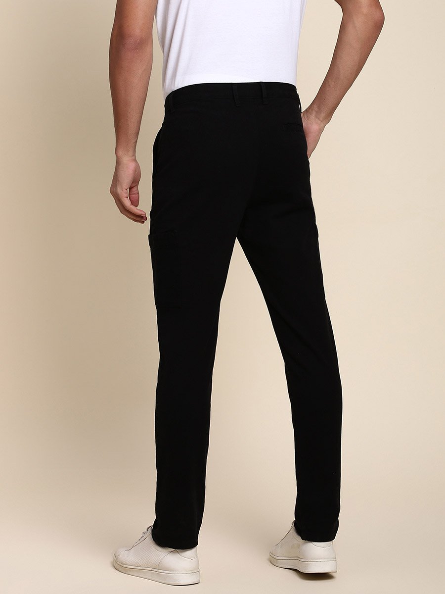 Solid Mid Rise Slim Fit Cargo Trousers 