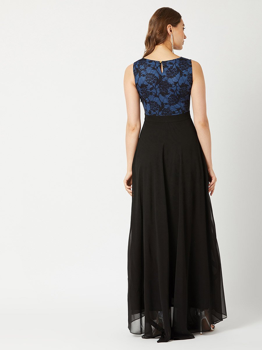 Lace Yoke Sleeveless A-Line Maxi Dress