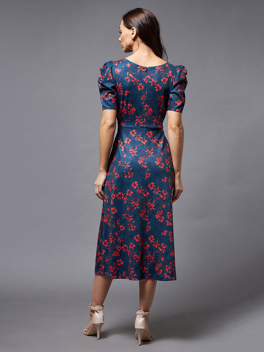Floral Print Pocket Detail Wrap Midi Dress