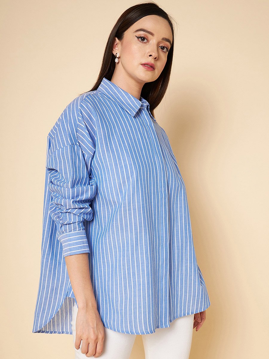 Oversized Striped Drop Shoulder Shirt