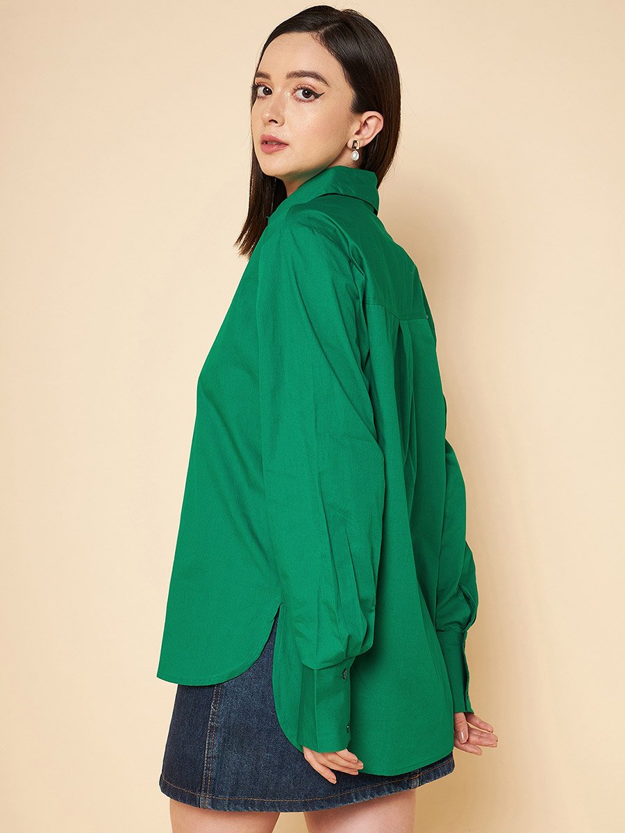 Oversized High Low Hem Shirt with Long Sleeves