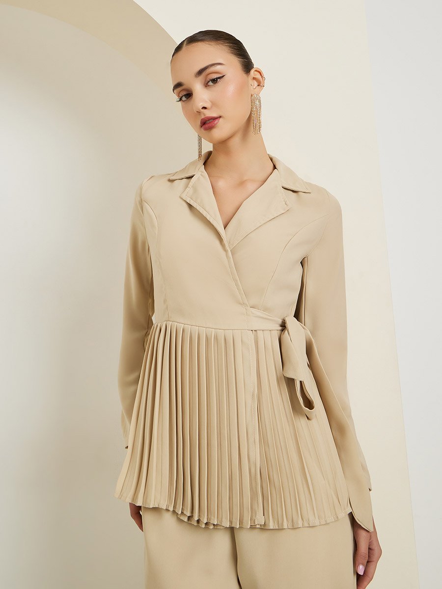 Beige Pleated Blazer and Trousers Co-Ords