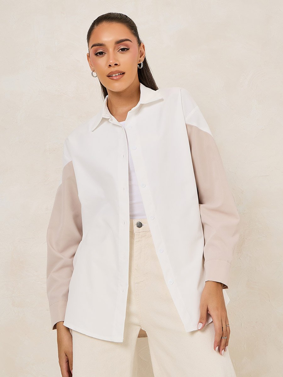 Colorblock Woven Oversized Longline Shirt