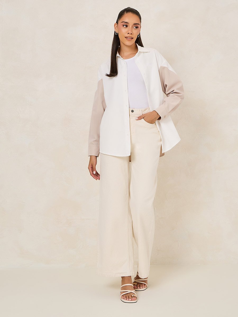 Colorblock Woven Oversized Longline Shirt