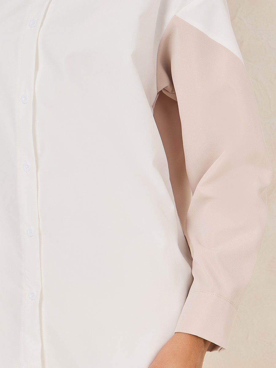 Colorblock Woven Oversized Longline Shirt