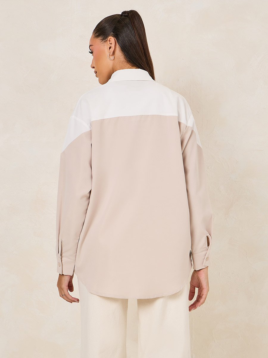 Colorblock Woven Oversized Longline Shirt