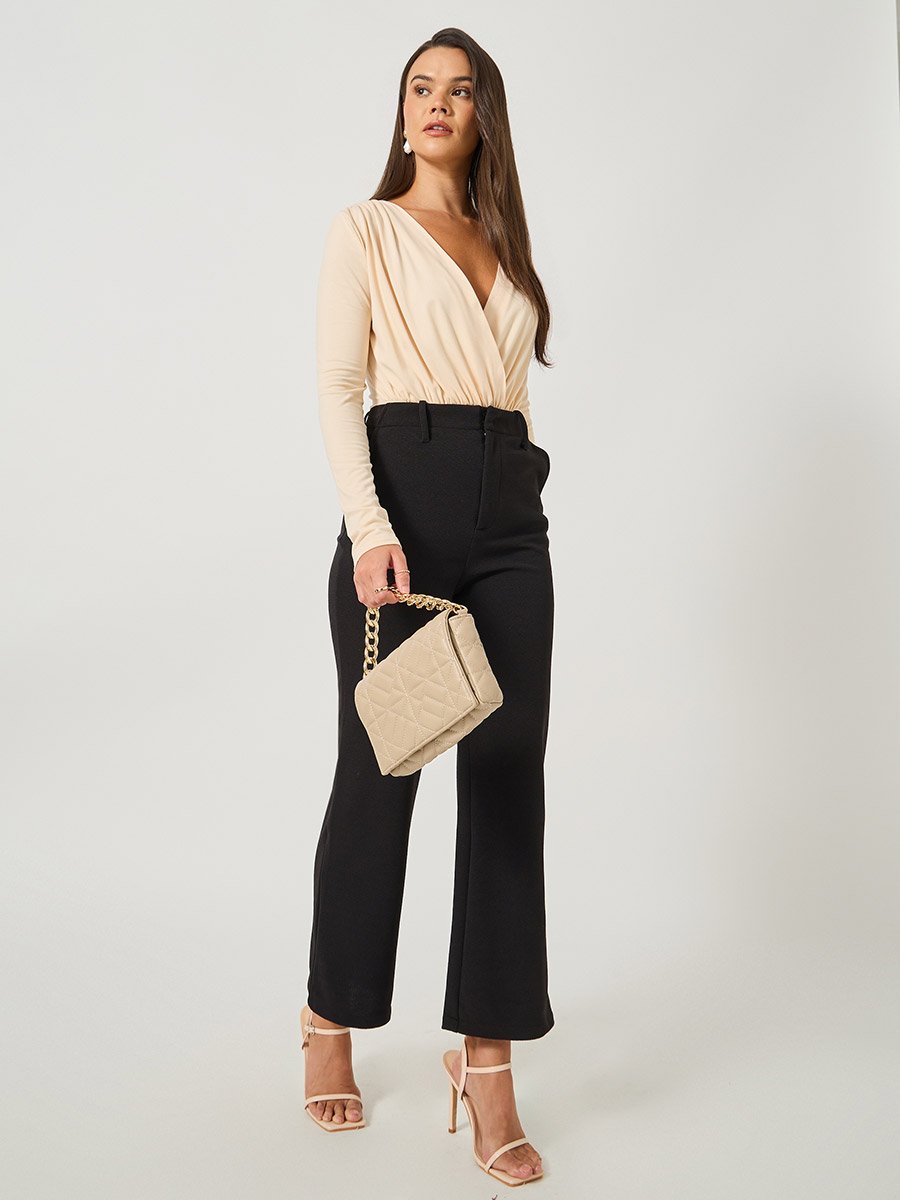 V Neck Gathered Detail Knit Bodysuit
