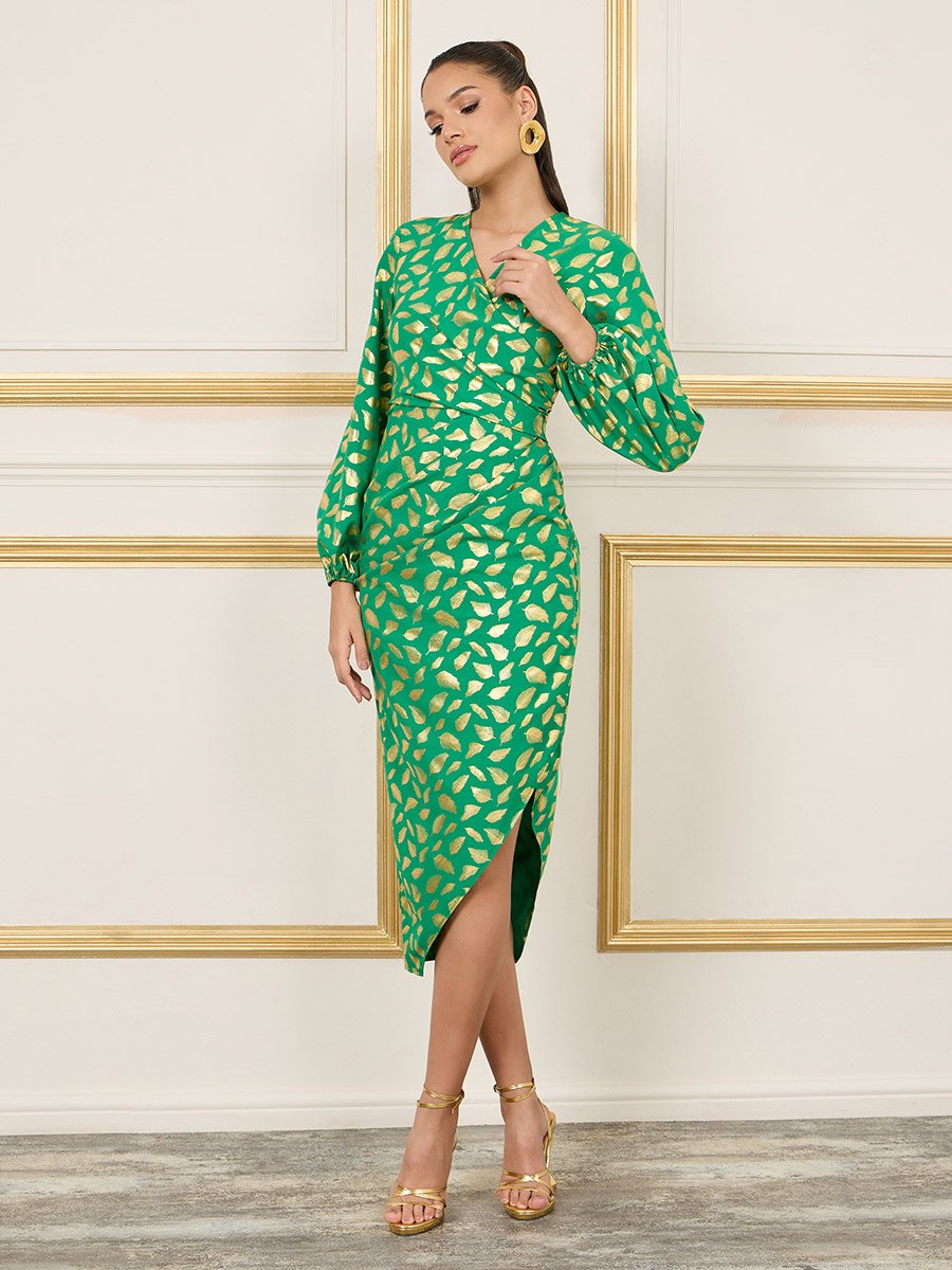 Feather Foil Print Asymmetric Hem Bodycon Midi Dress For Women at Saudi |  Styli