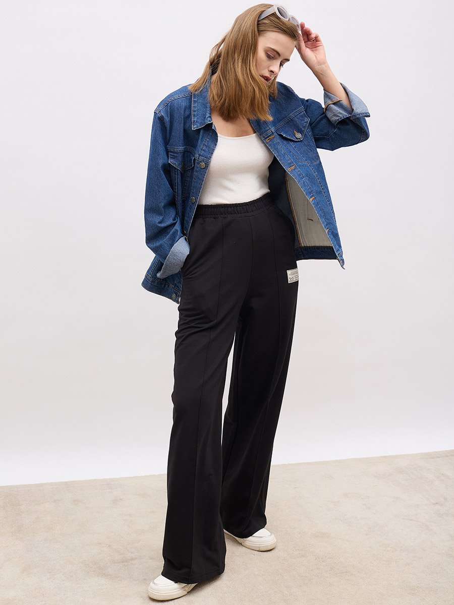 Women Wide Leg Joggers with Badge Detail