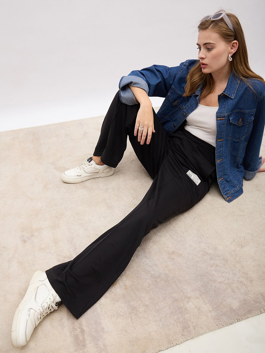 Women Wide Leg Joggers with Badge Detail