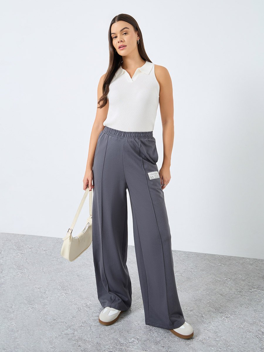 Women Wide Leg Joggers with Badge Detail