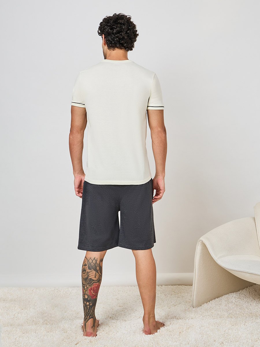 Slogan Print T-Shirt and Plain Shorts Set