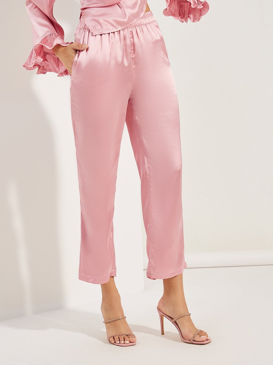 Solid Dressy Ruffled Sleeves Top and Pants Co-Ords