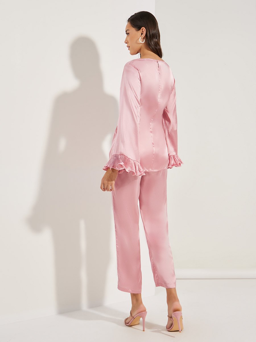 Solid Dressy Ruffled Sleeves Top and Pants Co-Ords