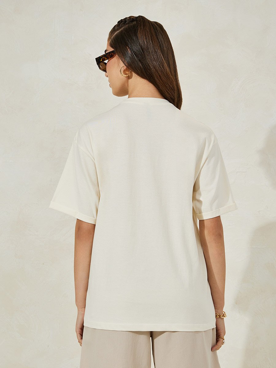 Oversized Embroidery Detail 100% Cotton T-Shirt