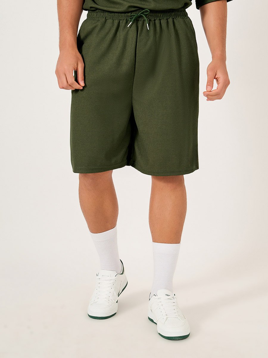 Solid Textured Knit Oversized Streetwear T-Shirt and Shorts Set