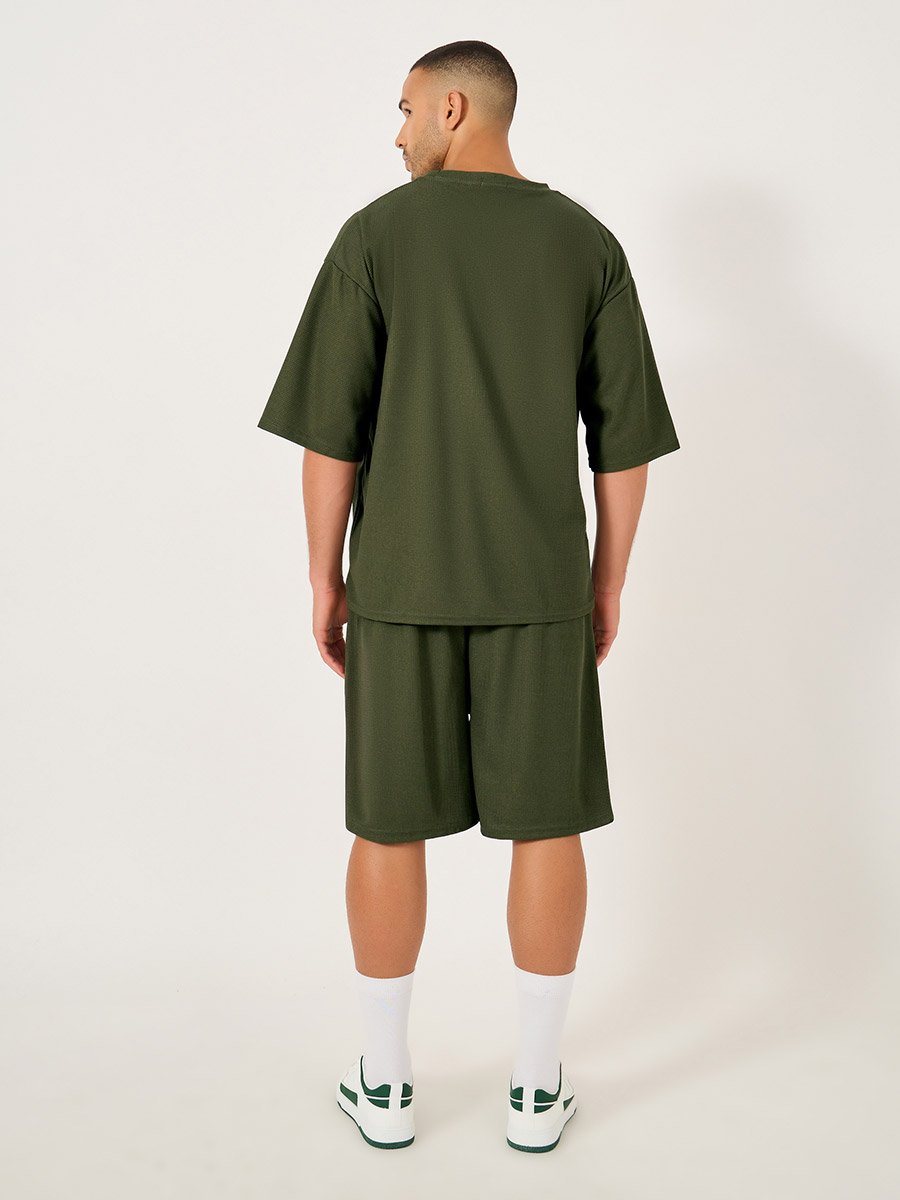 Solid Textured Knit Oversized Streetwear T-Shirt and Shorts Set