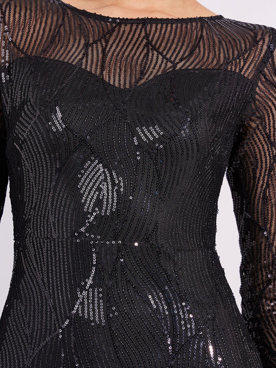Sequined Mesh Insert Mermaid Fit Maxi Dress