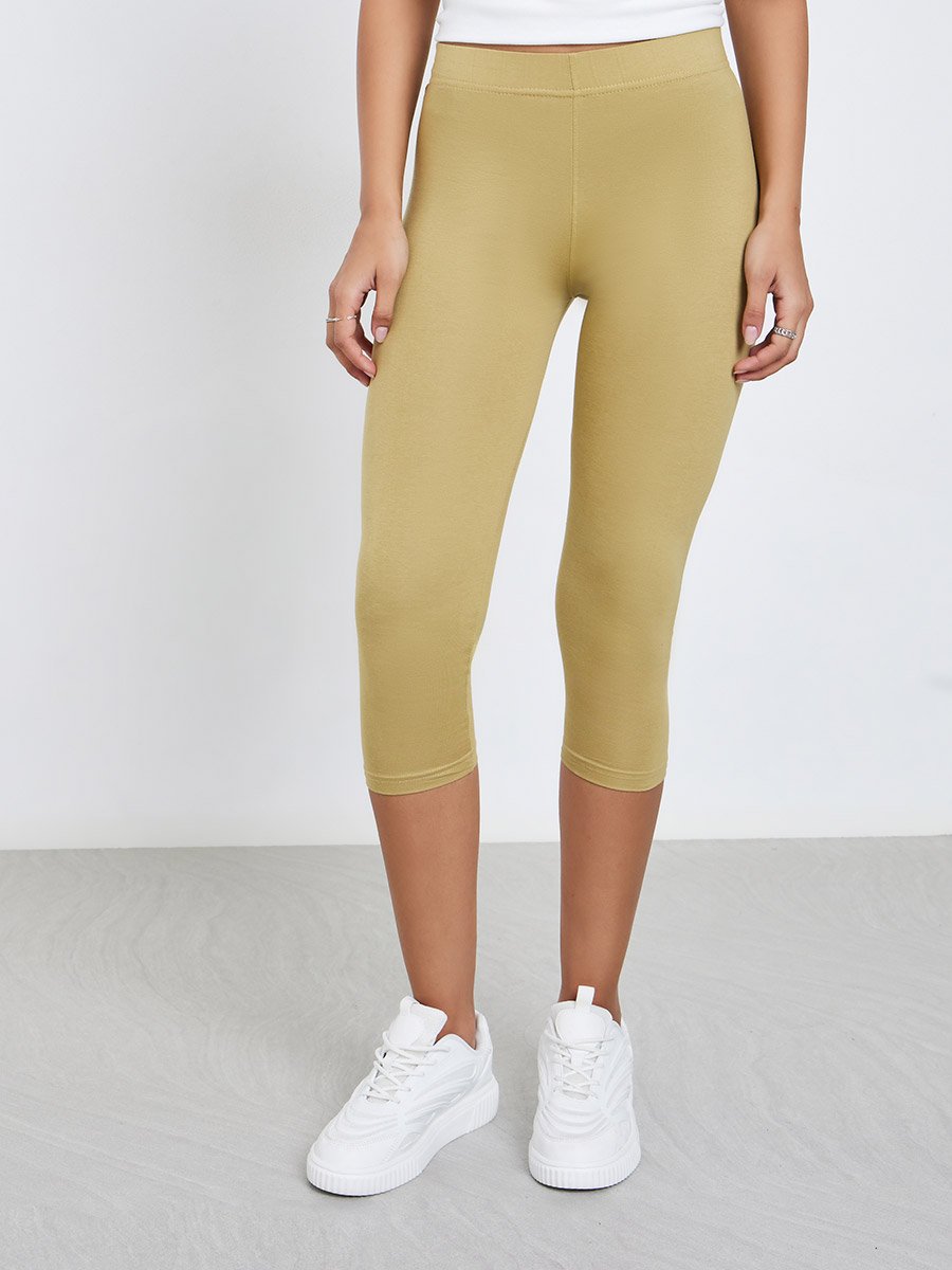 Elastic Waistband Basic Capri Length Leggings