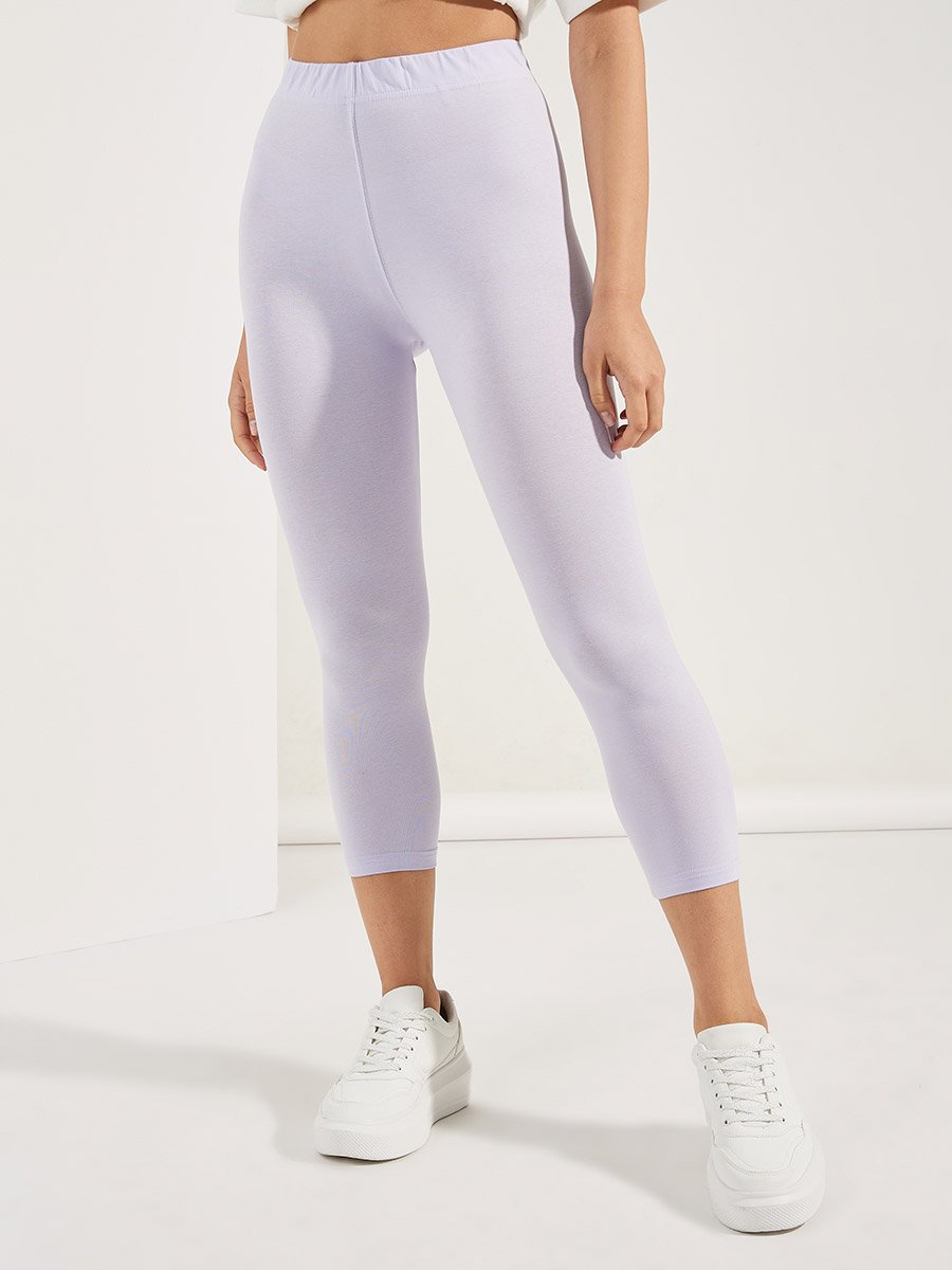 Elastic Waistband Basic Capri Length Leggings