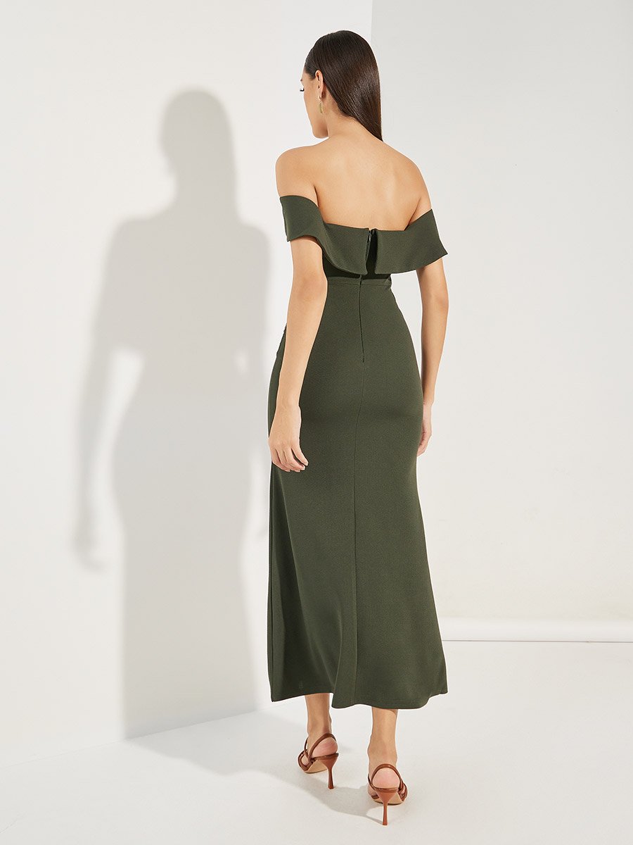Off Shoulder Sheath Maxi Dress with Front Split For Women at Saudi | Styli