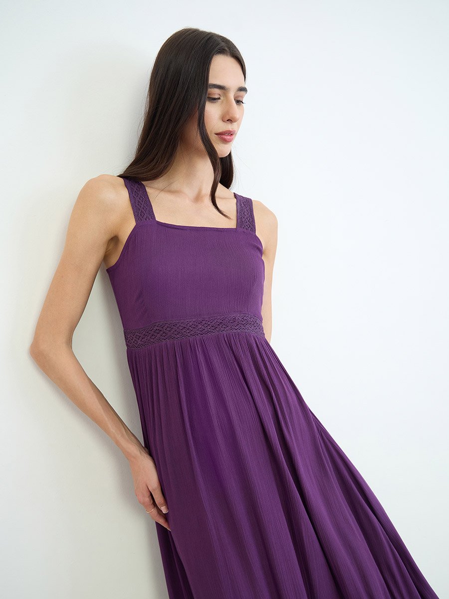 Purple Lace Insert Sleeveless Maxi Dress