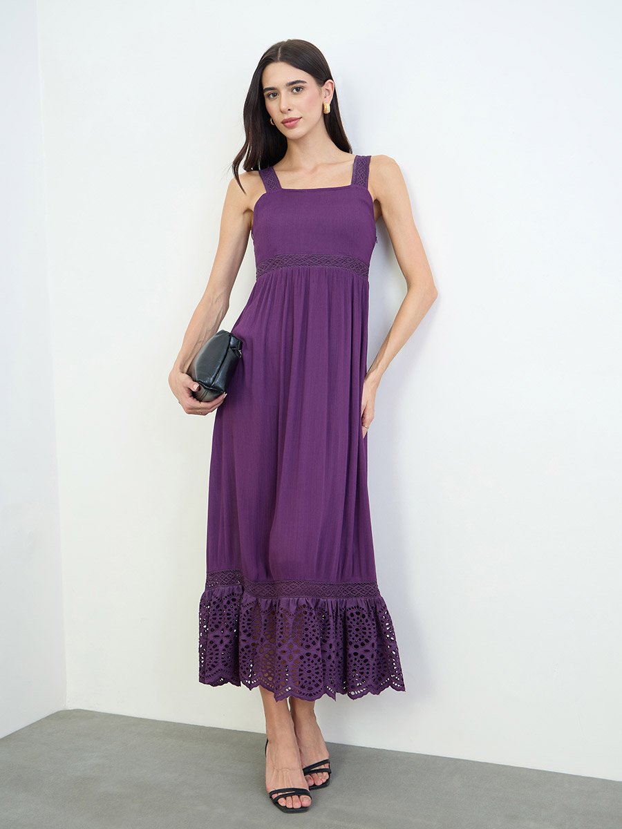 Purple Lace Insert Sleeveless Maxi Dress