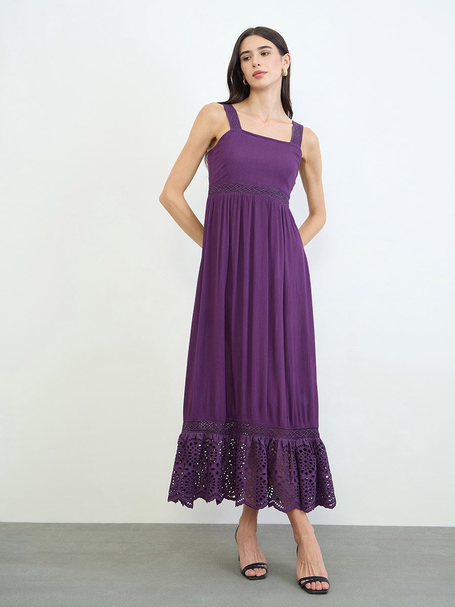 Purple Lace Insert Sleeveless Maxi Dress