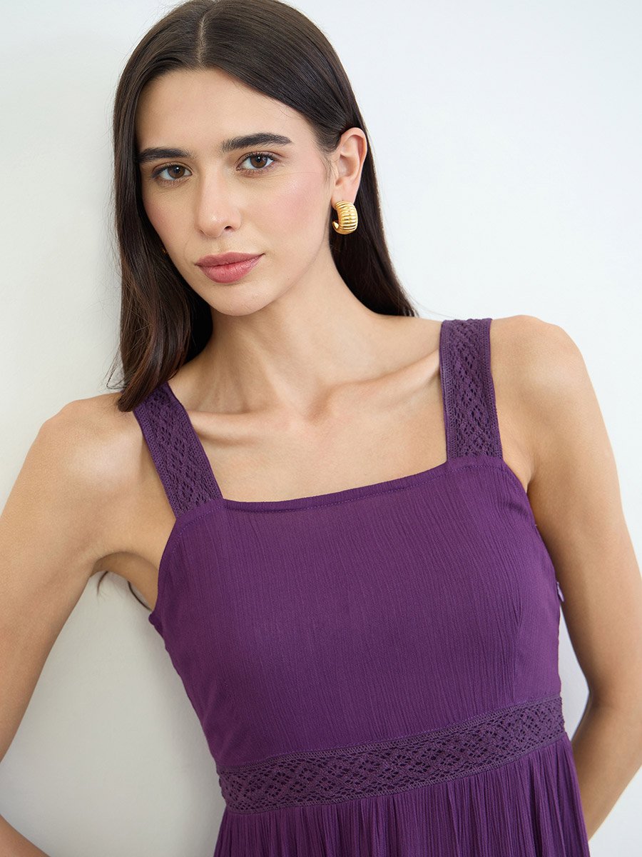 Purple Lace Insert Sleeveless Maxi Dress