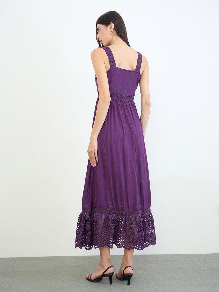 Purple Lace Insert Sleeveless Maxi Dress