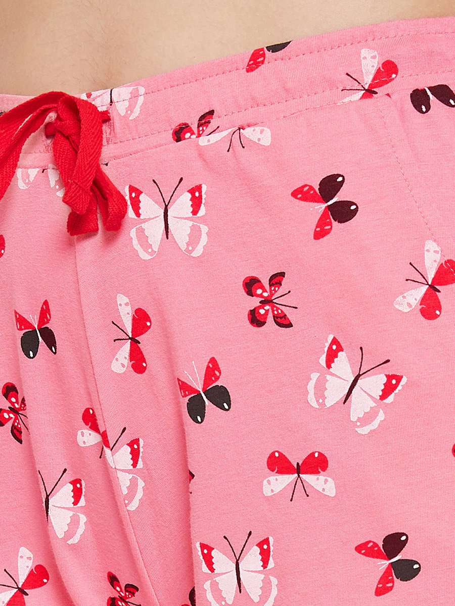 All Over Butterfly Print Short Sleeve Shirt and Drawstring Waistband Pyjama Set