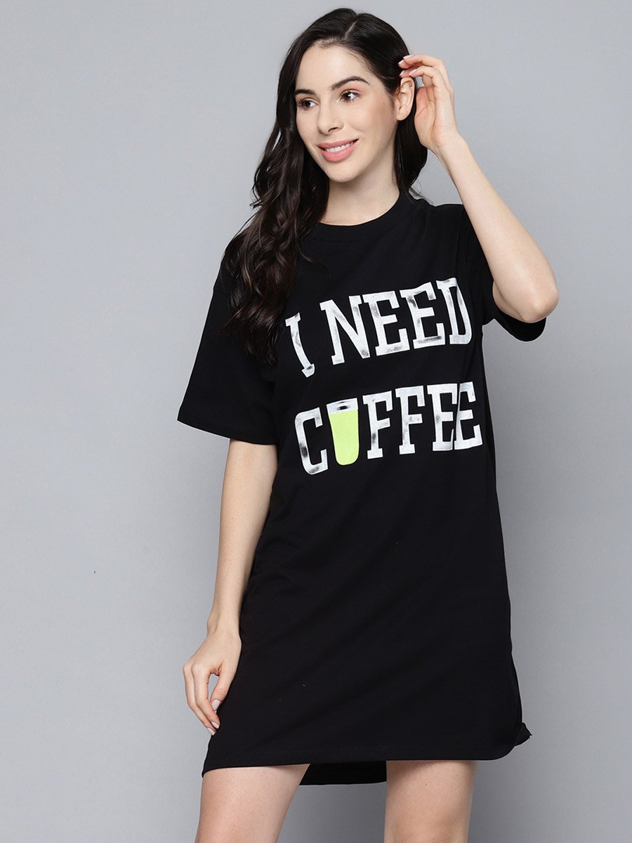 Coffee Slogan Print Sleep T-Shirt Dress
